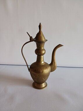 Vintage Etched Brass Sarna Oil Decanter Teapot 440T Made in India
